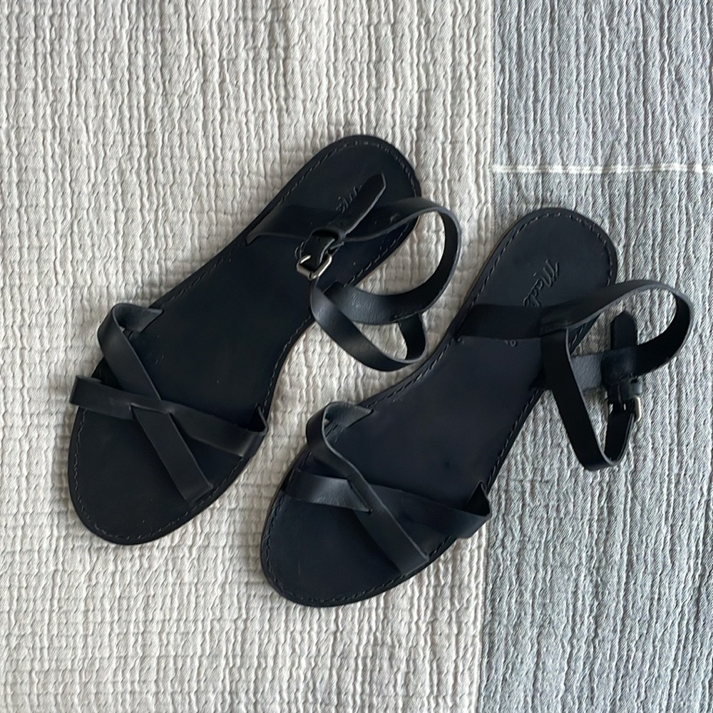 Madewell Black Leather Boardwalk Sandals